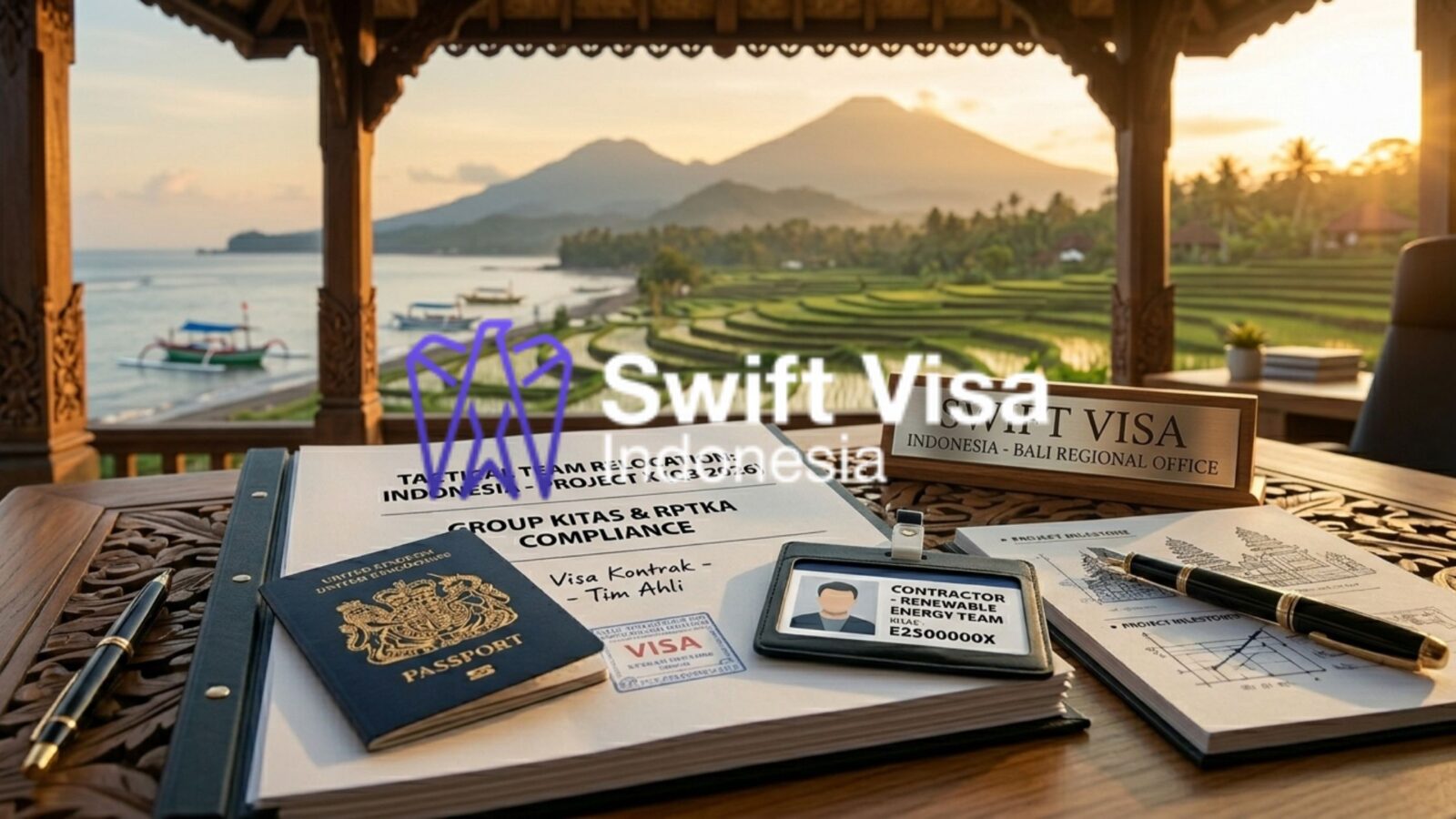 a Swift Visa enterprise consultant reviewing a bulk contract worker visa plan for a short-term team relocation to Indonesia